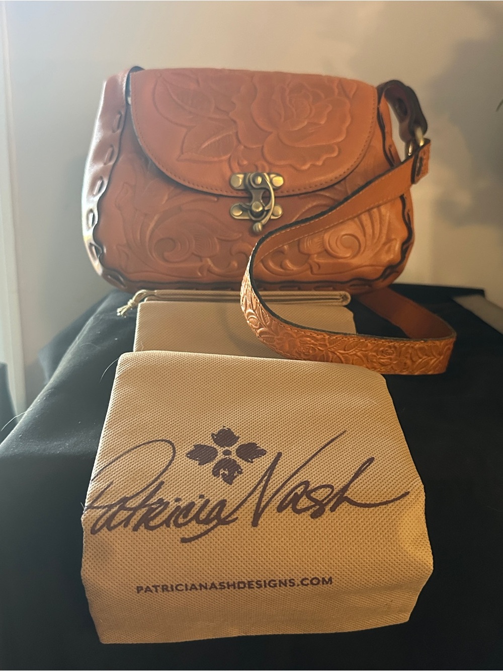 Patricia Nash Rose Tooled Micaela Leather Crossbody - Tan/Sun Yellow/Goldenrod
